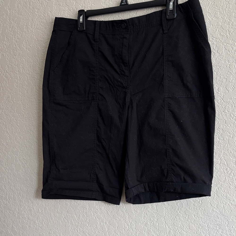 Chico's Black Mid-Length Patch Pocket Bermuda Shorts
